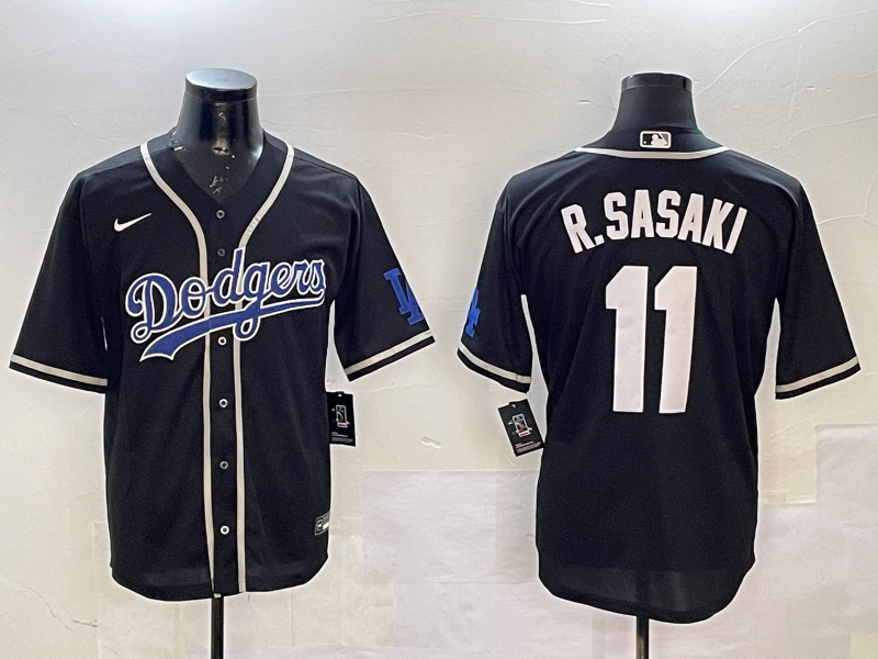 Men's Los Angeles Dodgers Roki Sasaki #11 Black Player Game Jersey baseball jersey product view 1