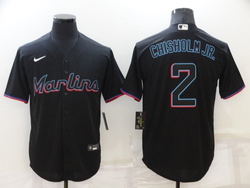 Men's Miami Marlins Jazz Chisholm Jr. Black Replica Baseball Jersey baseball jersey product view 1