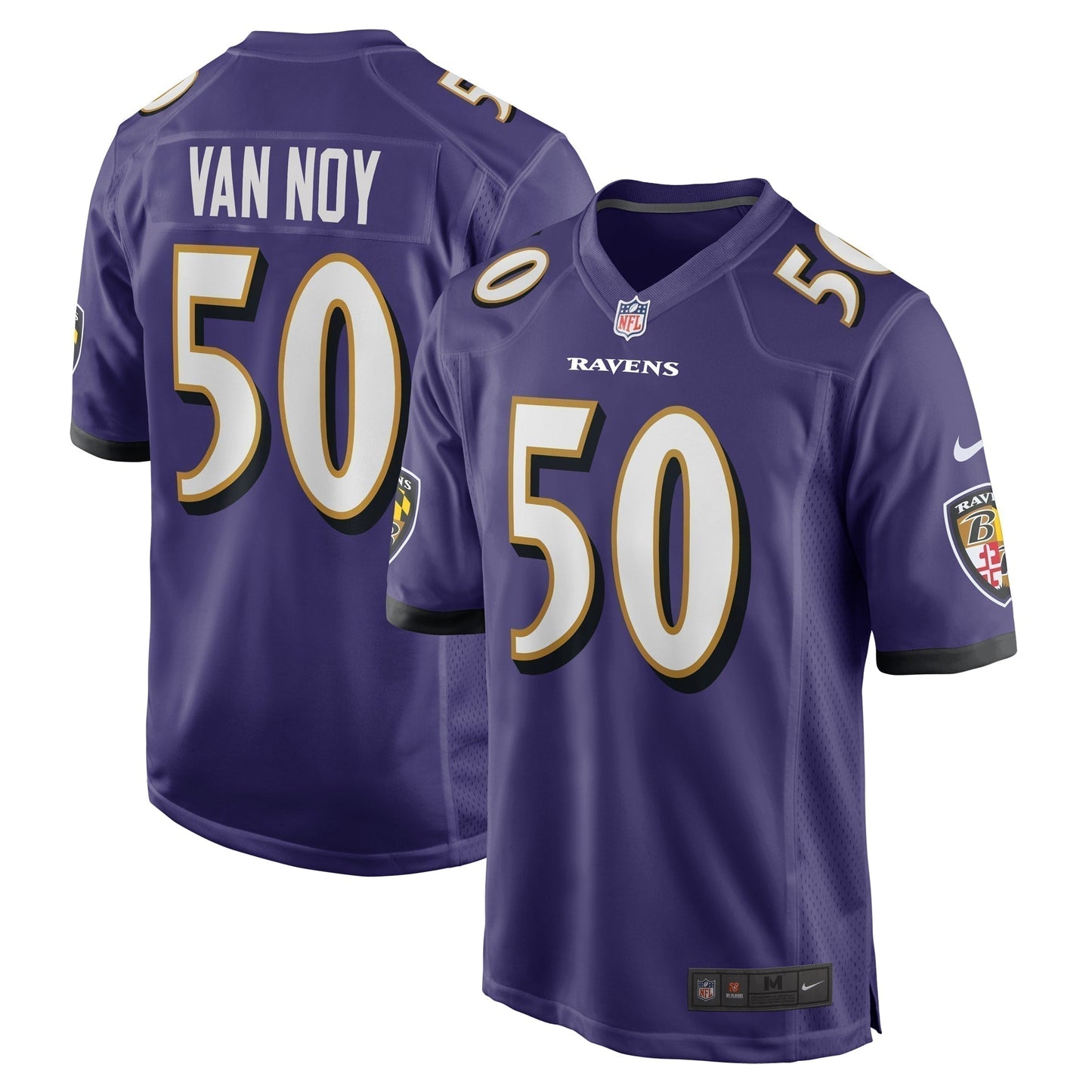 Kyle Van Noy Baltimore Ravens Game Jersey - Purple football jersey product view 1