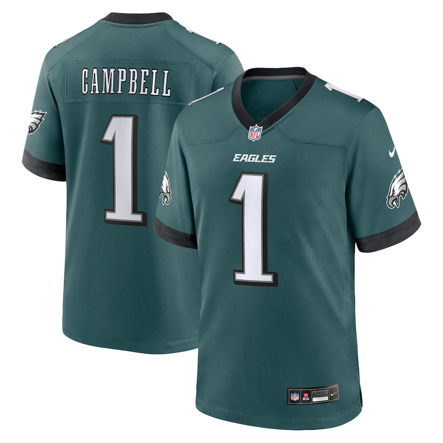 Philadelphia Eagles Jihaad Campbell Green 2025 NFL Draft First Round Pick Game Jersey football jersey product view 1
