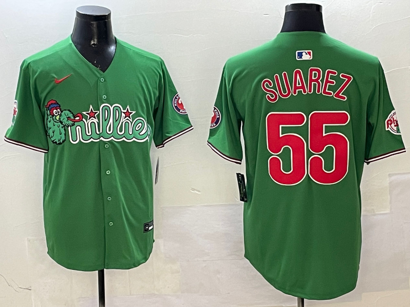 Men's Philadelphia Phillies Ranger Suarez #55 Green Replica Team Jersey1 baseball jersey product view 1
