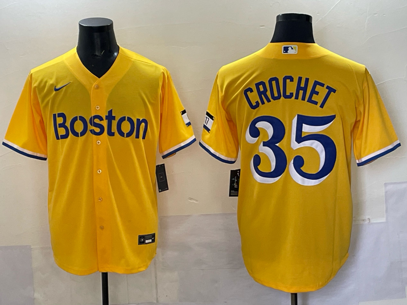 Men's Boston Red Sox Garrett Crochet Gold City Connect Player Jersey baseball jersey product view 1