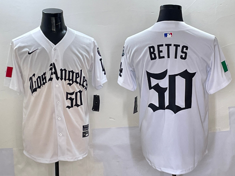 Men's Los Angeles Dodgers Mookie Betts #50 White Game Player Jersey baseball jersey product view 1