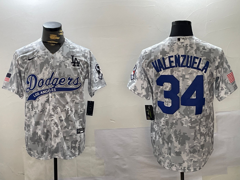 Men's Los Angeles Dodgers Fernando Valenzuela Arctic Camo 2024 Salute to Service Limited Jersey baseball jersey product view 1
