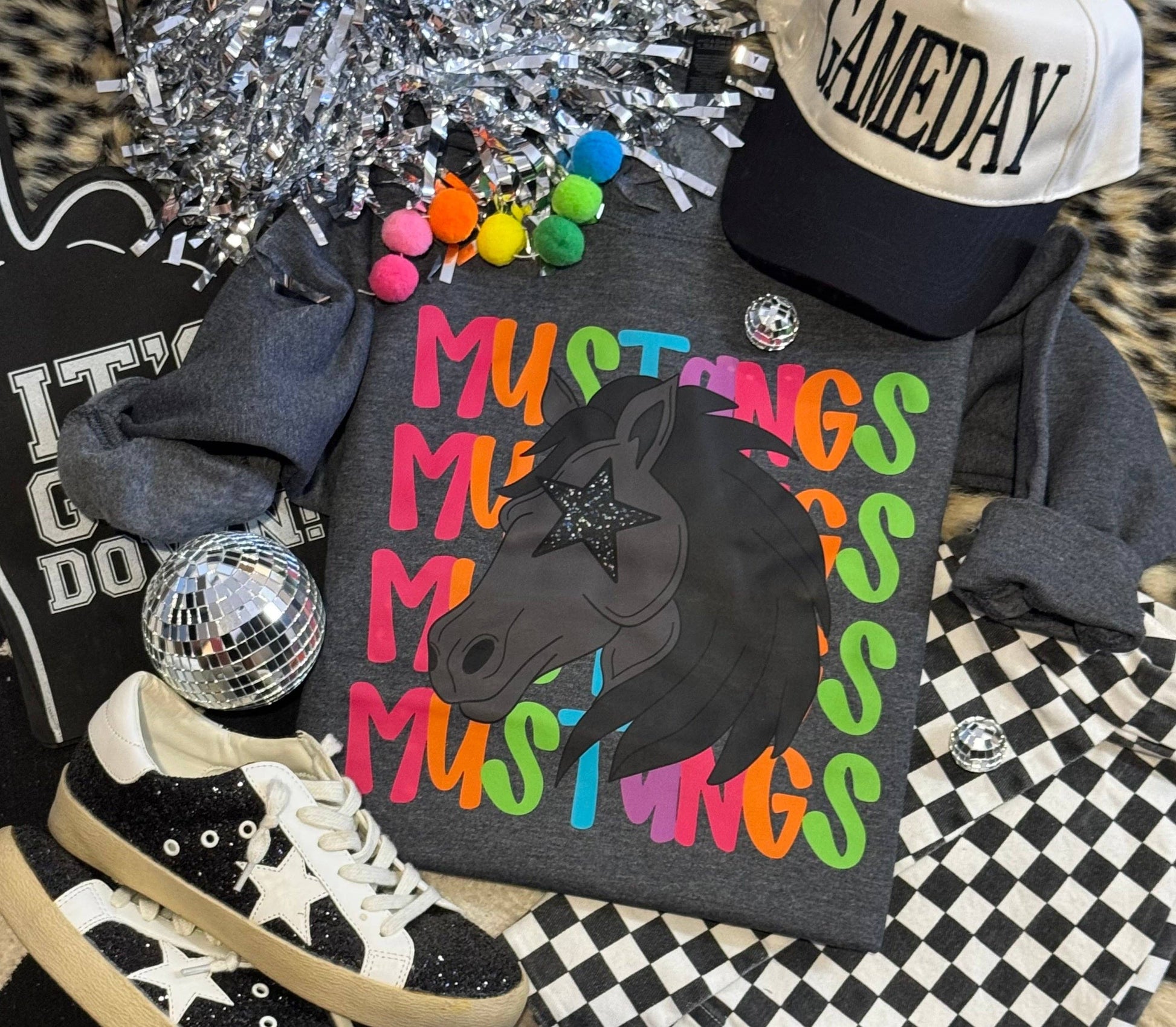 Mustangs Neon Mascot Sweatshirt Unisex T-shirt, Sweatshirt, Hoodie, Long Sleeve Tee - T-Shirt, Sweatshirt, Hoodie