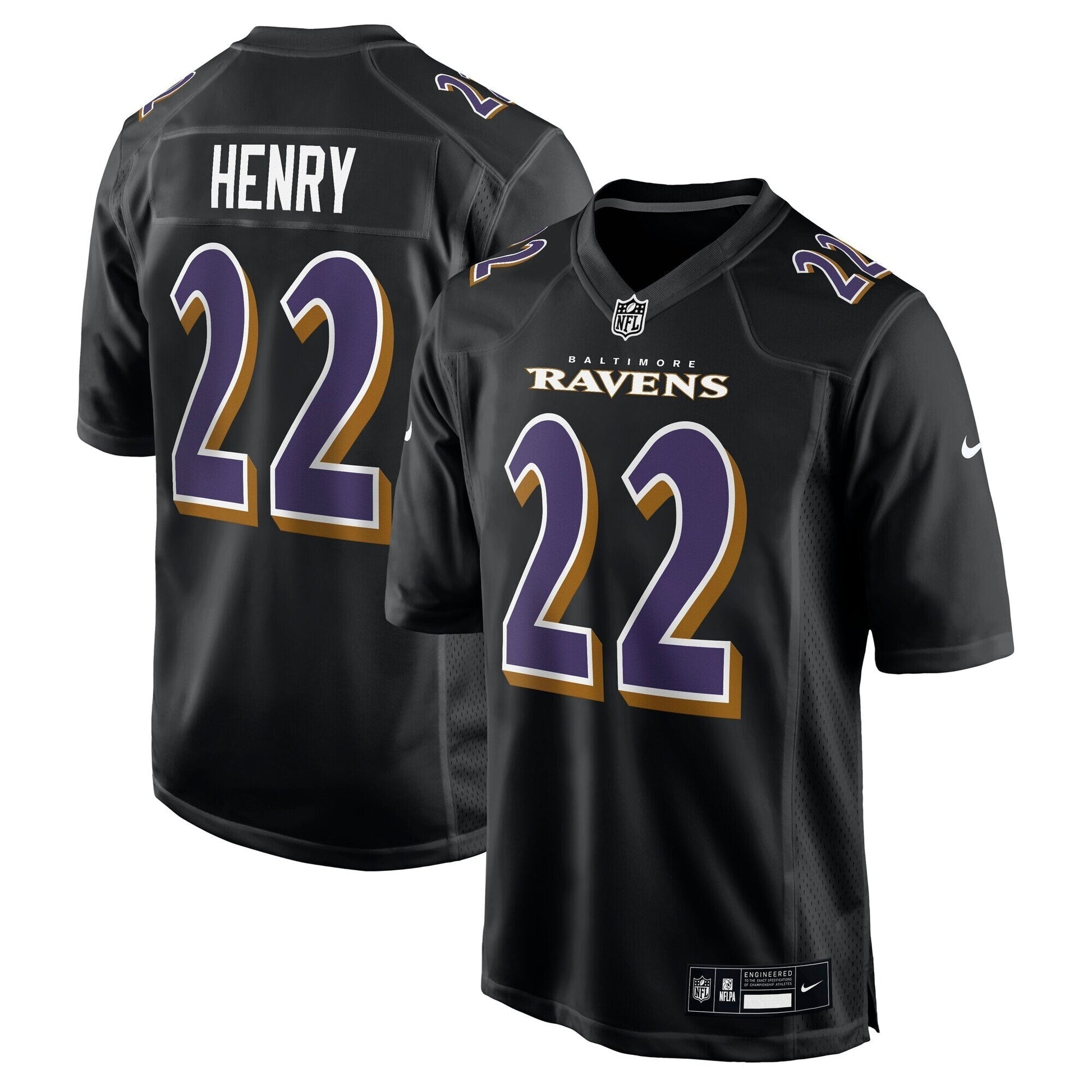 Baltimore Ravens Derrick Henry Carbon Black Fashion Jersey football jersey product view 1