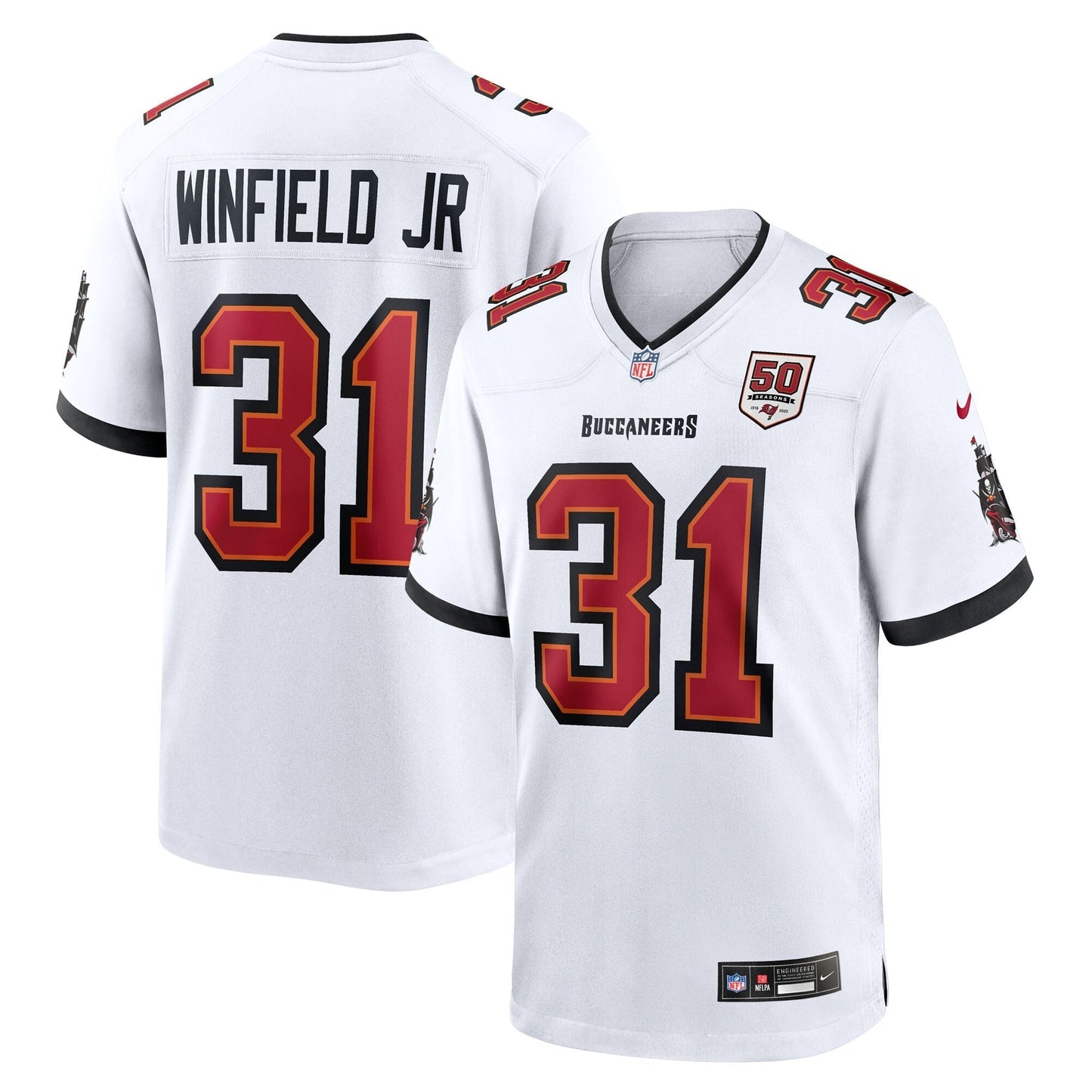 Tampa Bay Buccaneers Antoine Winfield Jr. White 50th Season Patch Game Jersey football jersey product view 1