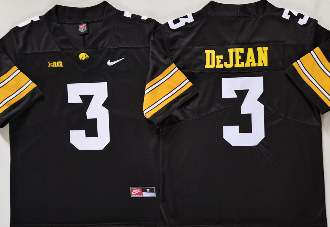 Men's Iowa Hawkeyes Cooper DeJean Black Player Game Jersey sports jersey product view 1