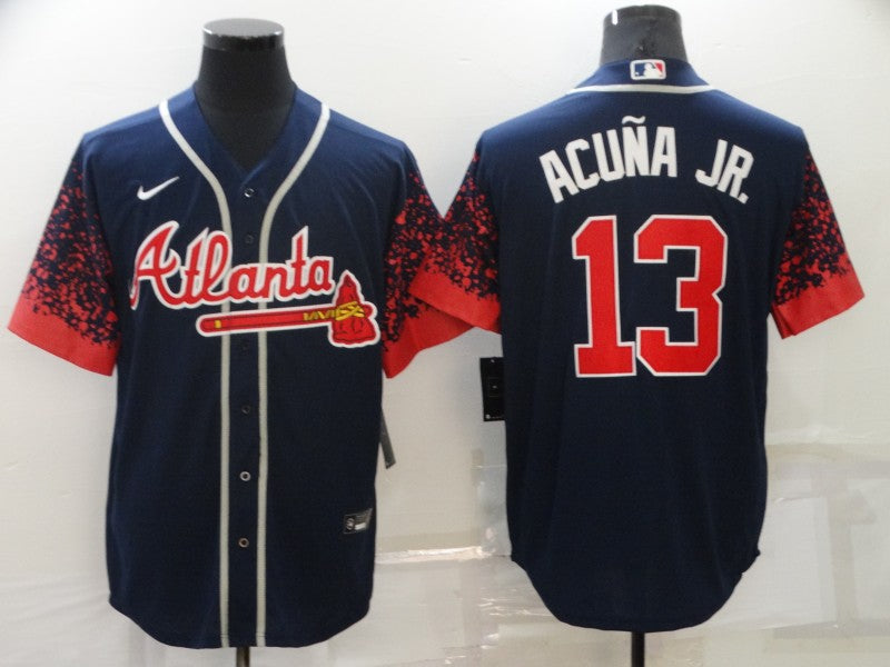 Men's Atlanta Braves Ronald Acuna Jr. Navy Stitched Player Jersey baseball jersey product view 1