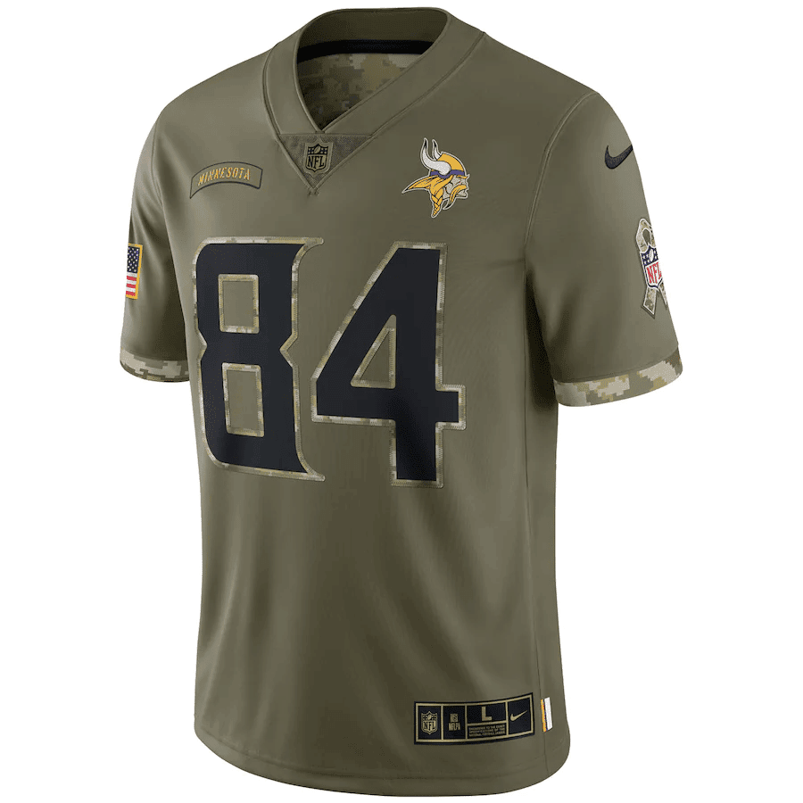 Randy Moss Minnesota Vikings 2022 Salute To Service Retired Player Limited Jersey - Olive football jersey product view 2