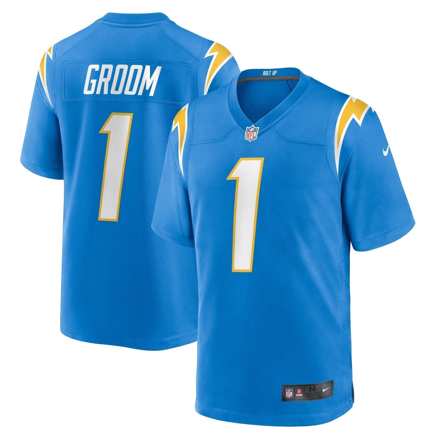 Number 1 Groom Los Angeles Chargers Game Jersey - Powder Blue football jersey product view 1