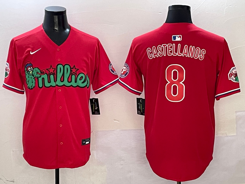 Men's Philadelphia Phillies Nick Castellanos #8 Red Player Jersey baseball jersey product view 1