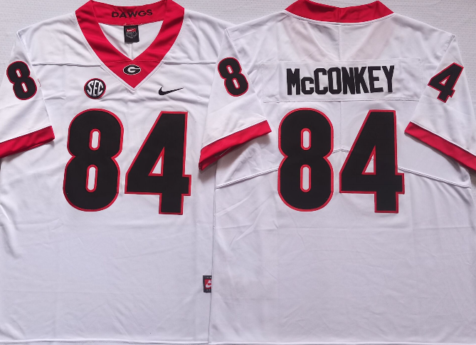Men's Georgia Bulldogs Ladd McConkey White Player Game Jersey sports jersey product view 1