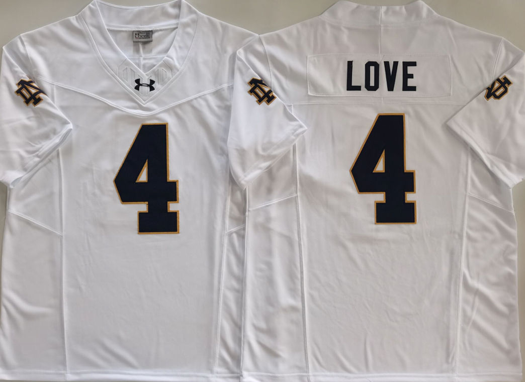 Men's Norte Dame Fighting Irish Jeremiyah Love #4 White Player Jersey sports jersey product view 1