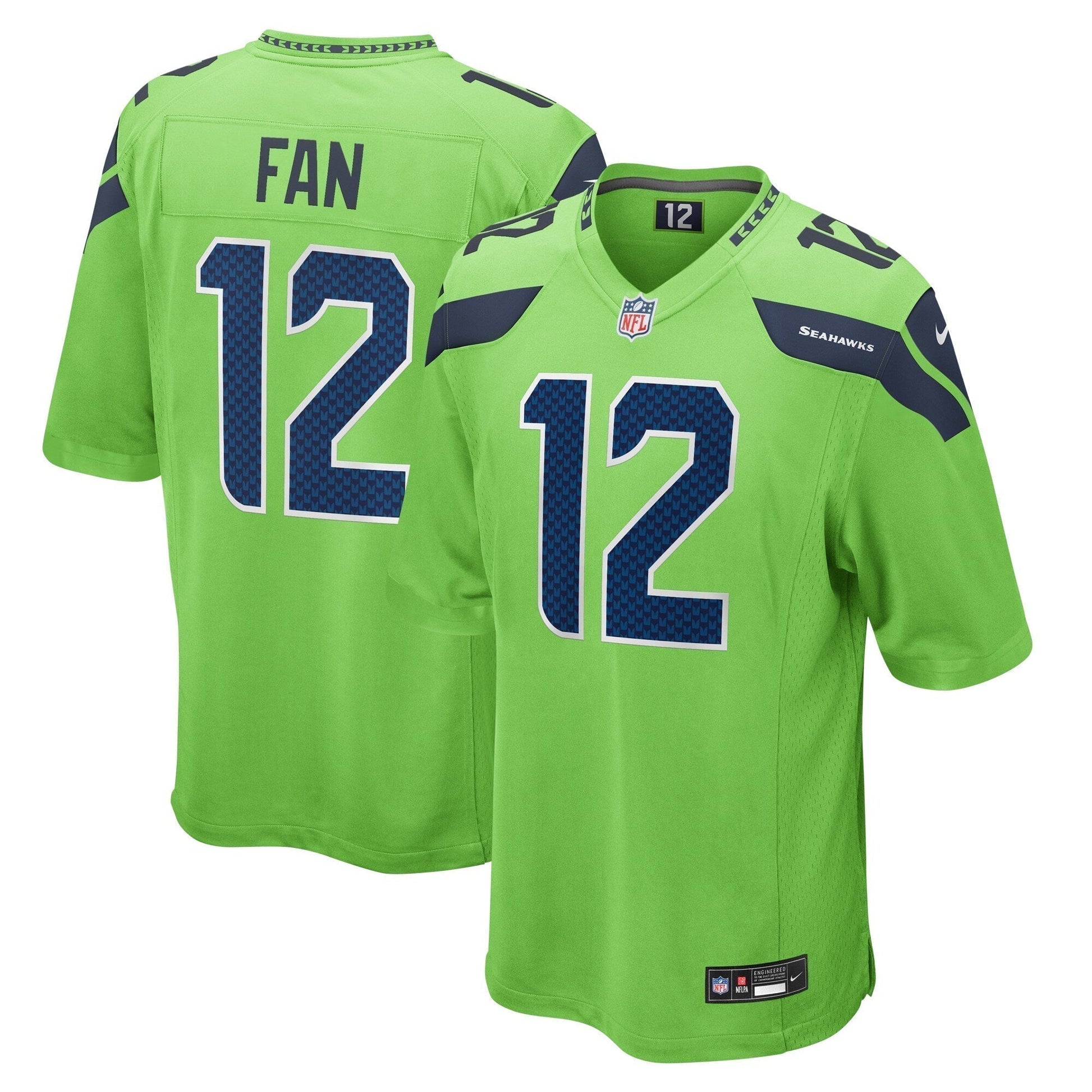 12s Seattle Seahawks Game Jersey - Neon Green football jersey product view 1