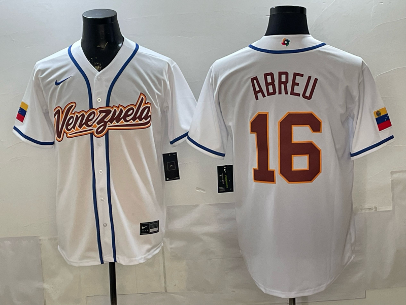Men's Venezuela Baseball Jose Abreu #16 White 2026 World Baseball Classic Stadium Jersey baseball jersey product view 1