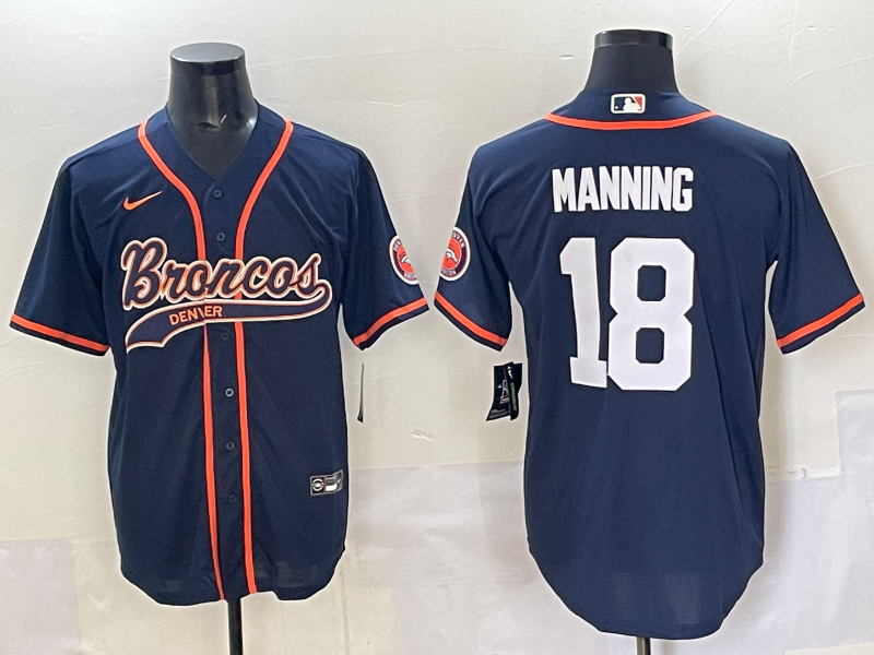 Men's Denver Broncos Peyton Manning #18 Navy Game Player Jersey football jersey product view 1