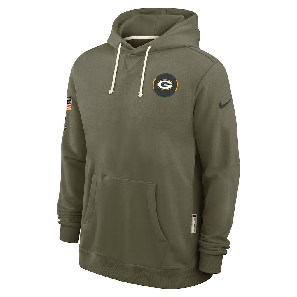Men's Green Bay Packers Olive 2025 Salute to Service Sideline Standard Issue Dri-FIT Hoodie football jersey product view 2