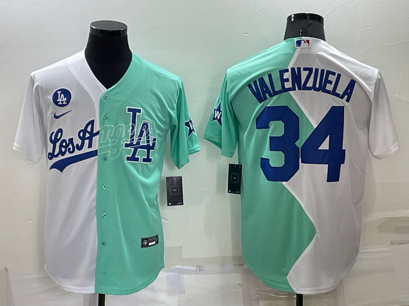 Men's Los Angeles Dodgers Fernando Valenzuela #34 White/Green Replica Baseball Jersey1 baseball jersey product view 1