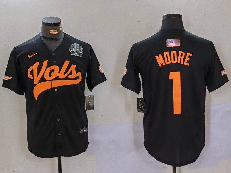 Men's Tennessee Volunteers Christian Moore Black Game Jersey sports jersey product view 1