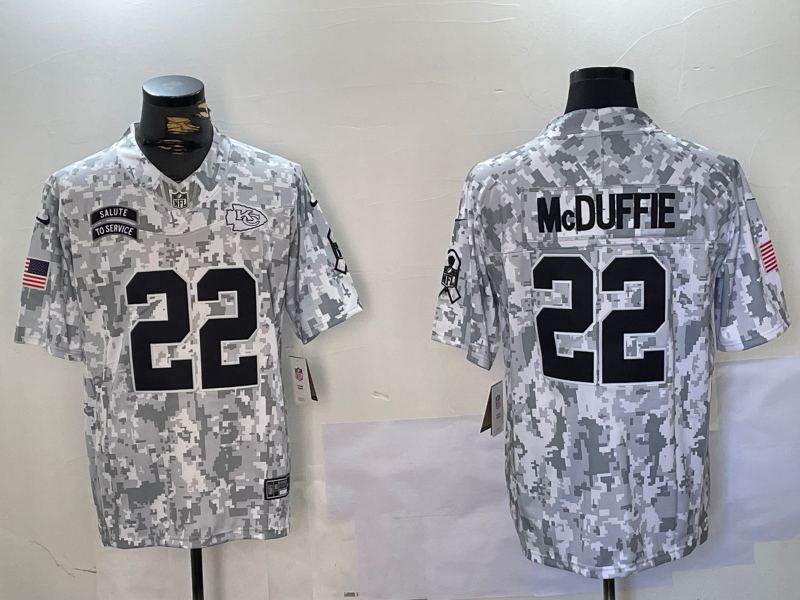 Men's Kansas City Chiefs Trent McDuffie Arctic Camo 2024 Salute to Service Limited Jersey football jersey product view 1