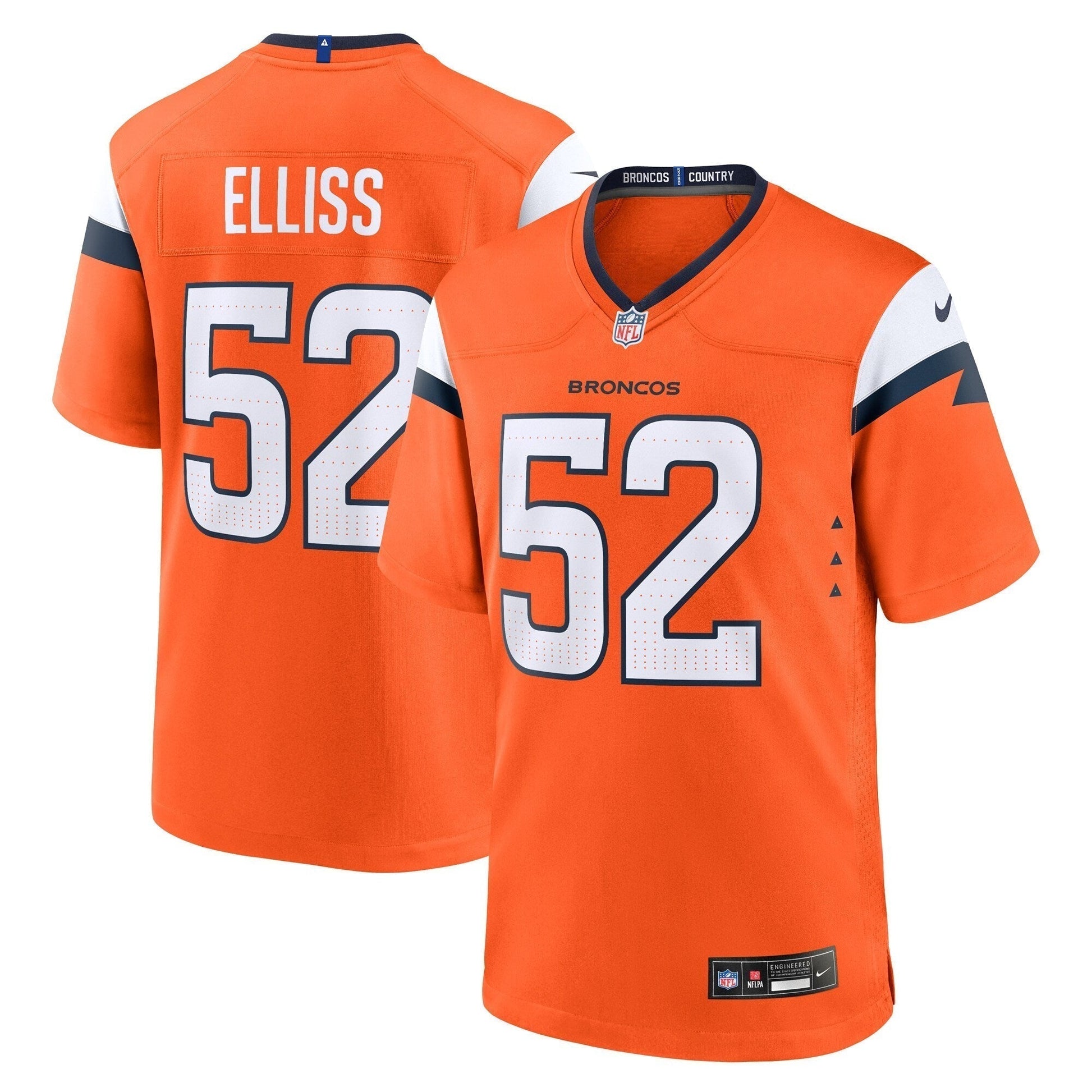 Jonah Elliss Denver Broncos Team Game Jersey - Orange football jersey product view 1