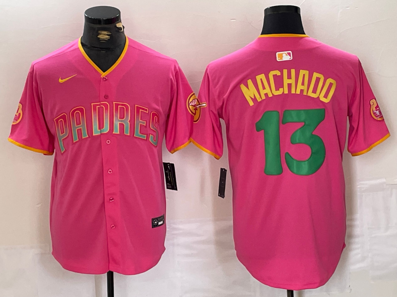 Men's San Diego Padres Manny Machado #13 Pink Replica Player Jersey1 baseball jersey product view 1