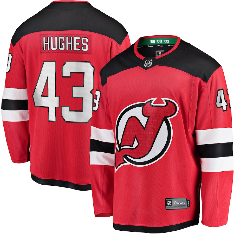 Men's New Jersey1 Devils Jack Hughes #43 Red Player Game Jersey1 sports jersey product view 1