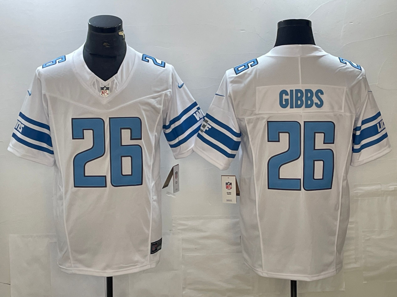 Men's Detroit Lions Jahmyr Gibbs #26 White Player Game Jersey1 football jersey product view 1