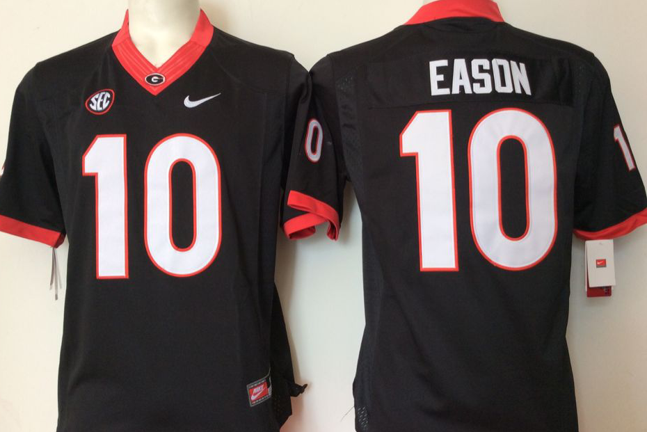 Men's Georgia Bulldogs Jacob Eason Black Player Game Jersey sports jersey product view 1