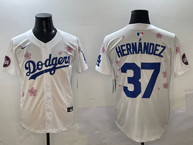 Men's Los Angeles Dodgers Teoscar Hernandez #37 White Game Jersey baseball jersey product view 1