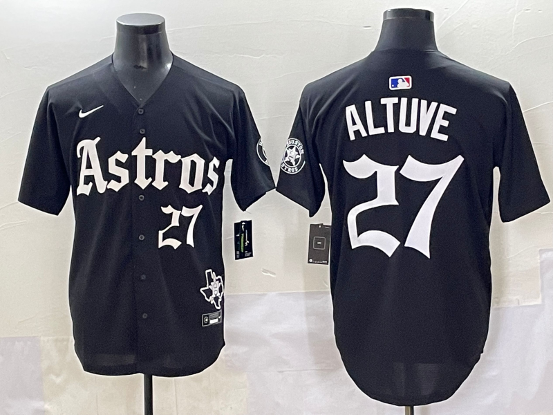 Men's Houston Astros Jose Altuve Black Team Player Jersey baseball jersey product view 1