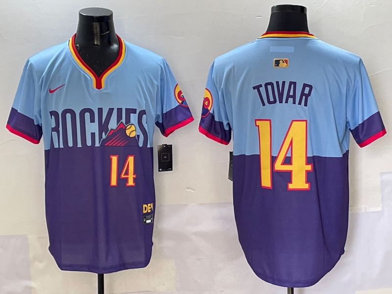 Men's Colorado Rockies Ezequiel Tovar #14 Purple/Light Blue 2025 City Connect Limited Player Jersey1 baseball jersey product view 1