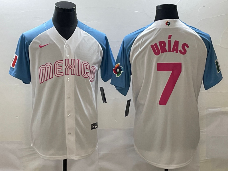 Men's 2023 World Baseball Classic Julio Urias Mexico Jersey White baseball jersey product view 1