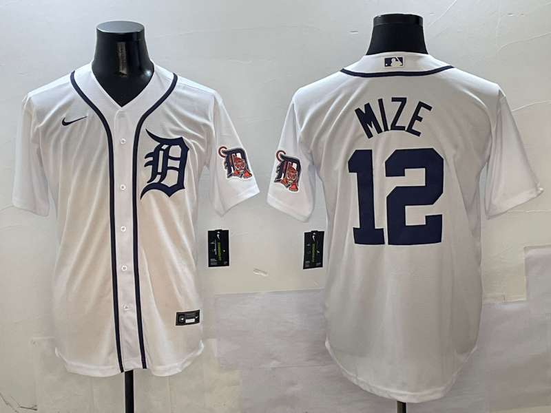 Men's Detroit Tigers Casey Mize #12 White Home Replica Player Jersey1 baseball jersey product view 1