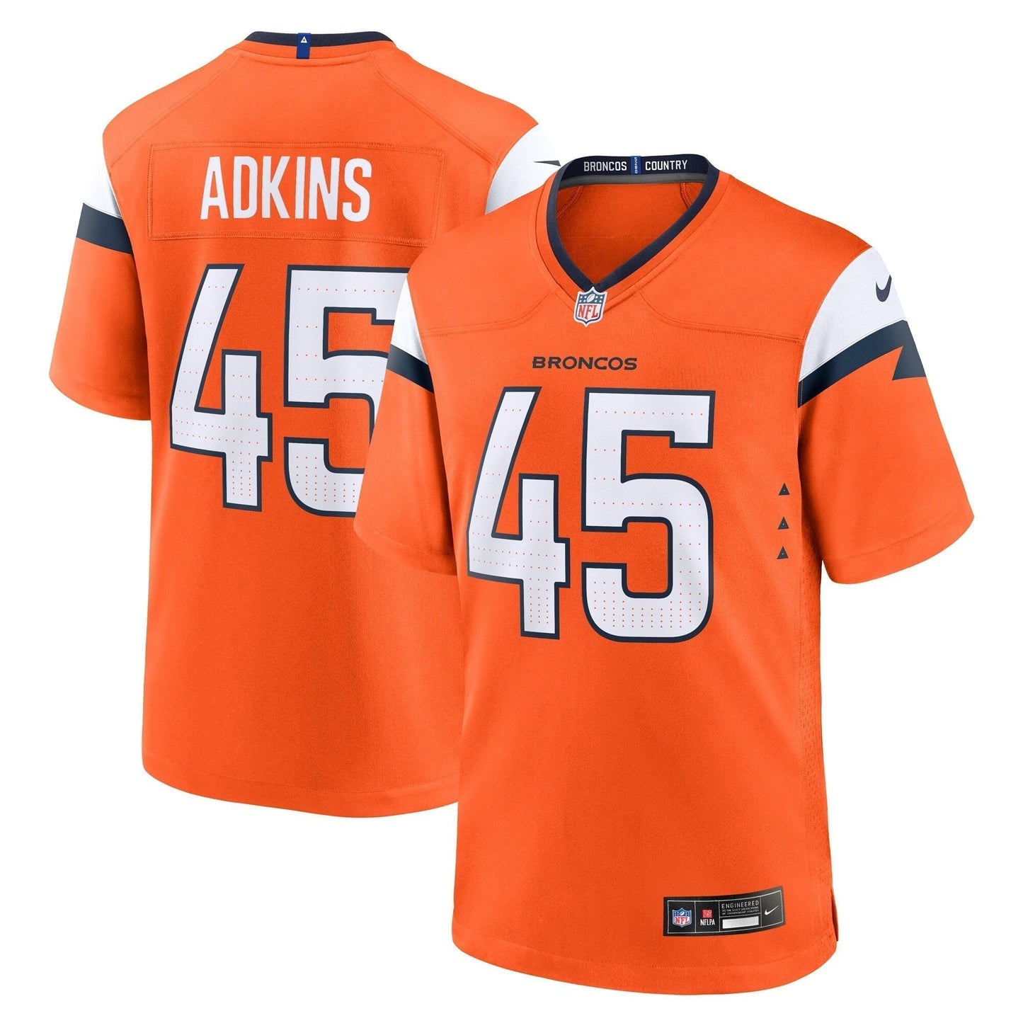 Nate Adkins Denver Broncos Team Game Jersey - Orange football jersey product view 1