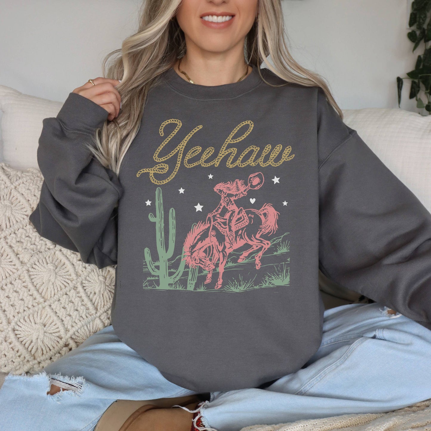Yeehaw Crewneck Sweatshirt | Western | Sizes S-2XL Unisex T-shirt, Sweatshirt, Hoodie, Long Sleeve Tee - T-Shirt, Sweatshirt, Hoodie