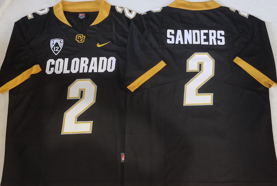 Men's Colorado Buffaloes Shedeur Sanders Black Player Game Jersey sports jersey product view 1