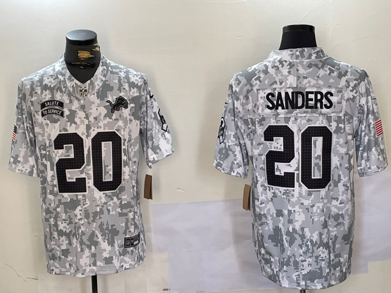 Men's Detroit Lions Barry Sanders Arctic Camo 2024 Salute to Service Retired Player Limited Jersey football jersey product view 1