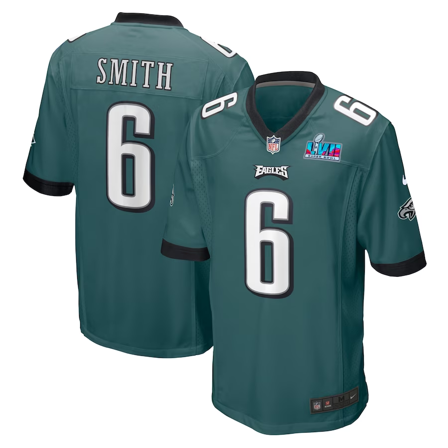 Men's Philadelphia Eagles DeVonta Smith Midnight Green Super Bowl LVII Patch Game Jersey football jersey product view 1