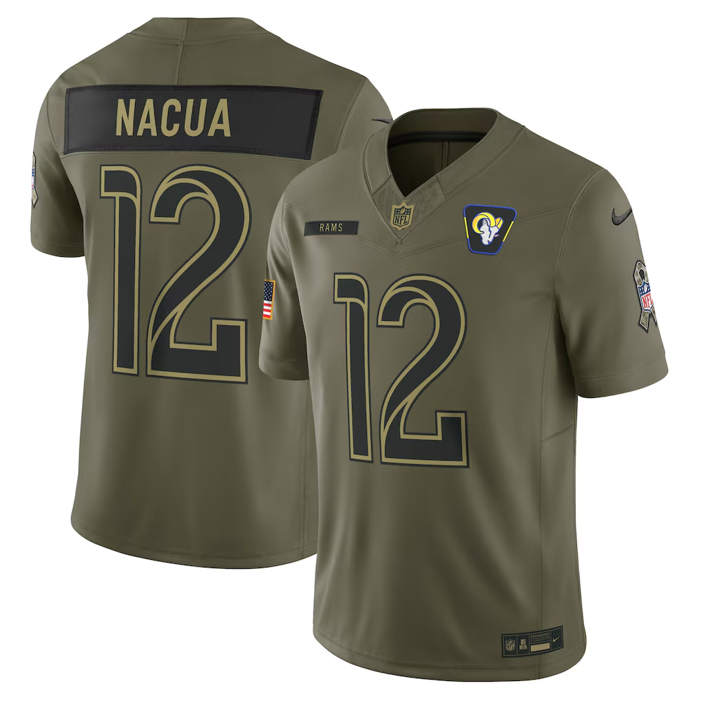 Men's Los Angeles Rams Puka Nacua Olive 2025 Salute to Service Limited Jersey football jersey product view 1