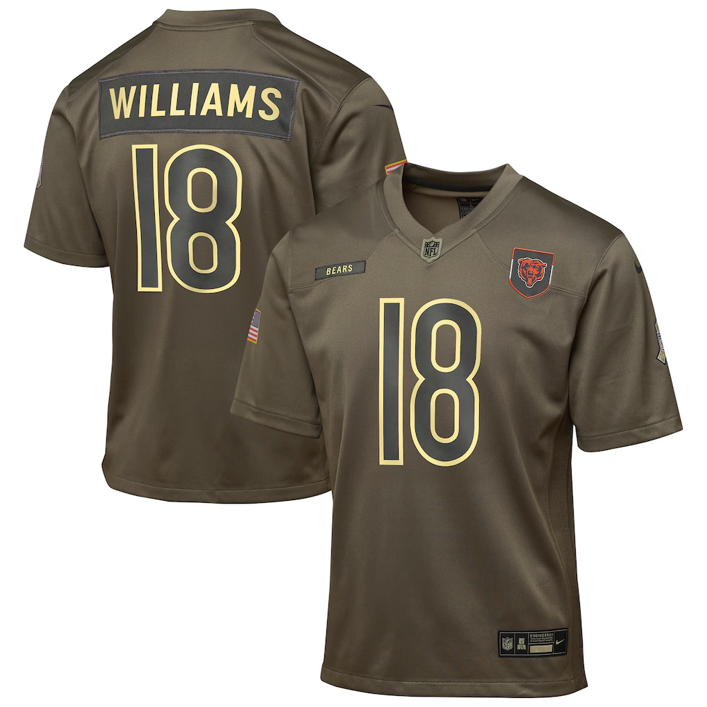Youth Chicago Bears Caleb Williams Olive 2025 Salute to Service Game Jersey football jersey product view 1