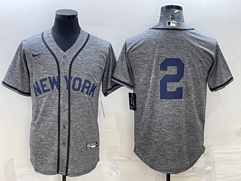 Men's New York Yankees Derek Jeter #2 Gray Replica Game Name Jersey baseball jersey product view 1