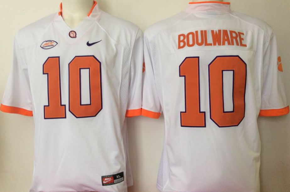 Men's Clemson Tigers Ben Boulware #10 White Player Game Jersey sports jersey product view 1