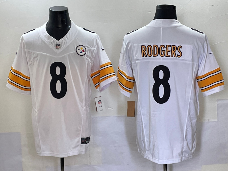 Men's Pittsburgh Steelers Aaron Rodgers #8 White Game Jersey2 football jersey product view 1