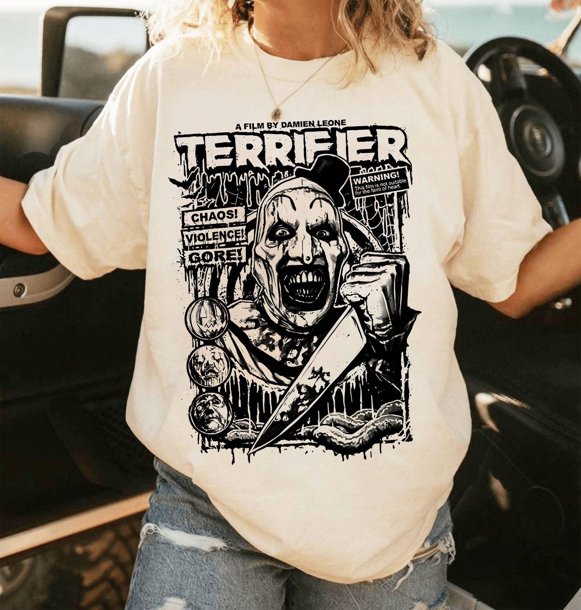 Terrifier Art the Clown Horror Movie T-Shirt Unisex T-shirt, Sweatshirt, Hoodie, Long Sleeve Tee - T-Shirt, Sweatshirt, Hoodie