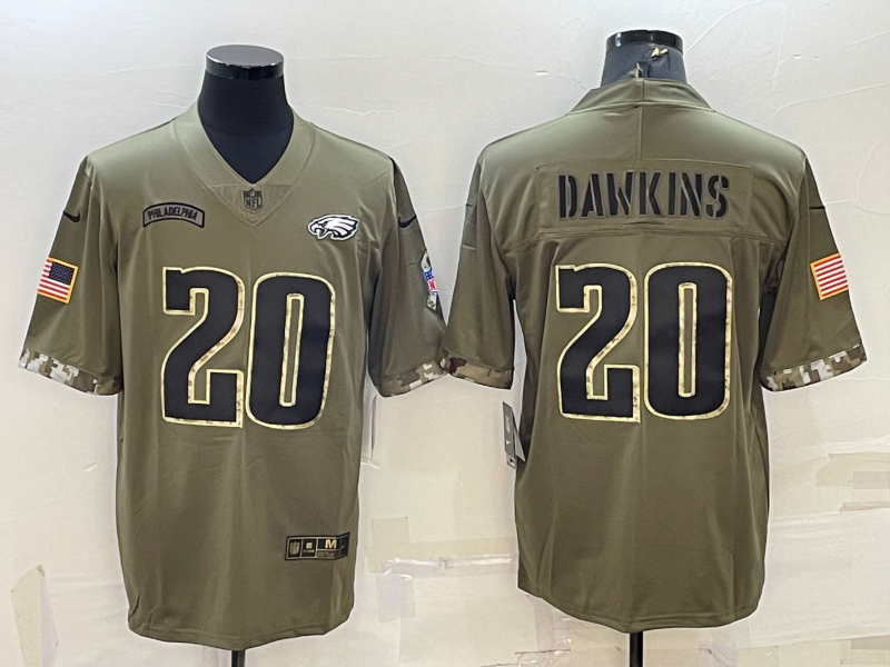 Men's Philadelphia Eagles Brian Dawkins #20 Olive 2022 Salute To Service Limited Jersey1 football jersey product view 1