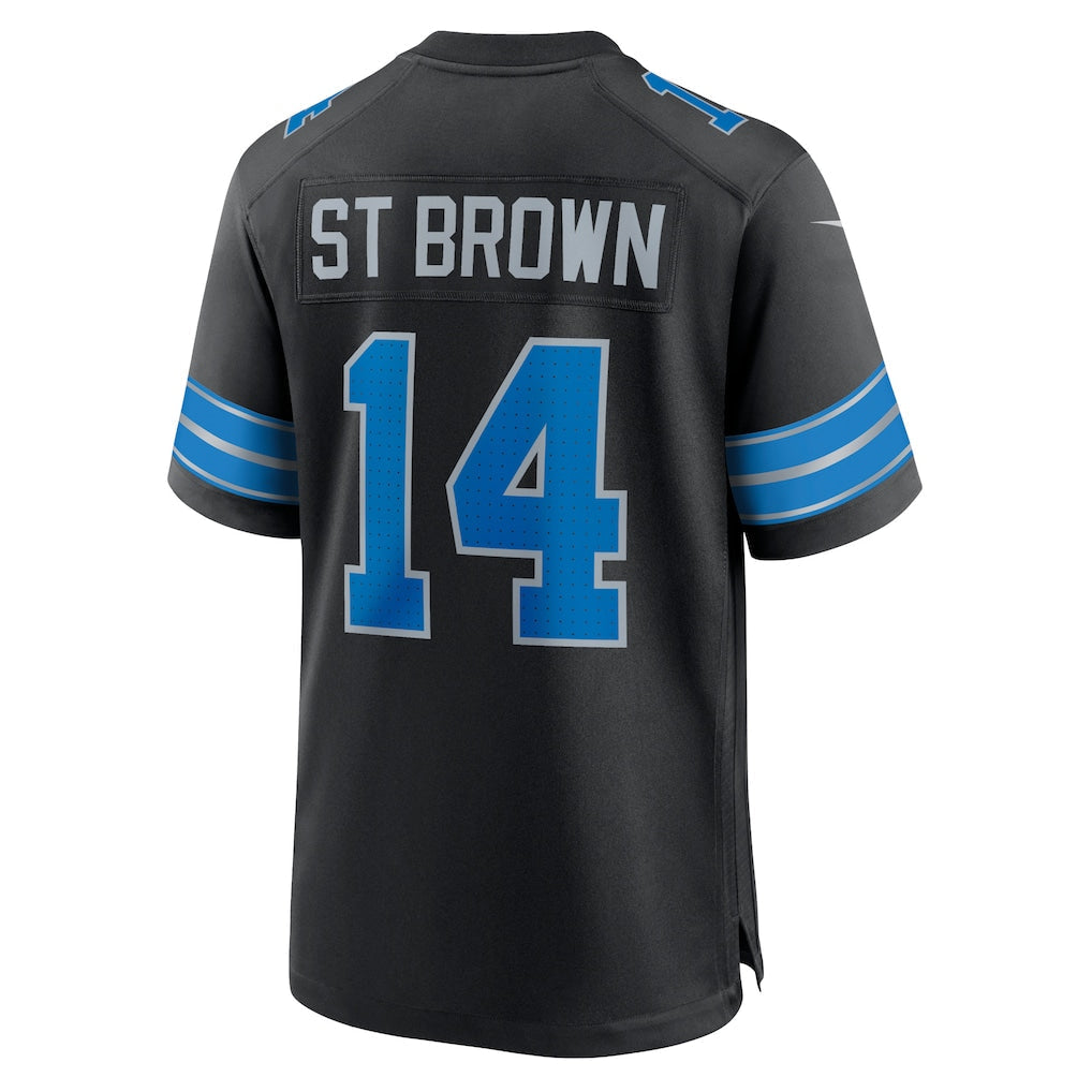 D.Lions #14 Amon-Ra St. Brown Black 2nd Alternate Game Jersey football jersey product view 1