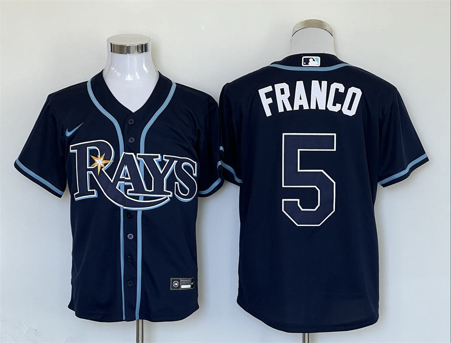 Men's Tampa Bay Rays Wander Franco #5 Navy Replica Baseball Jersey1 baseball jersey product view 1