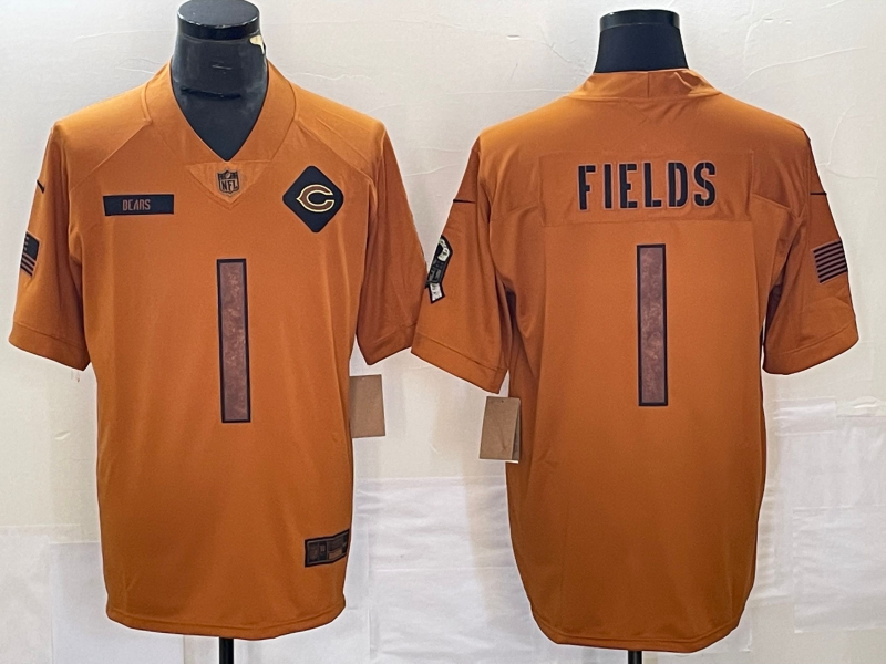 Men's Chicago Bears Justin Fields Brown 2023 Salute To Service Limited Jersey football jersey product view 1